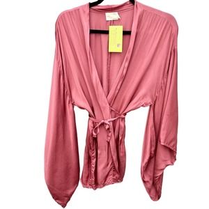 Nation LTD Wide Dolman Sleeve Trim Hem Wrap Tie Top Pink Women's Medium